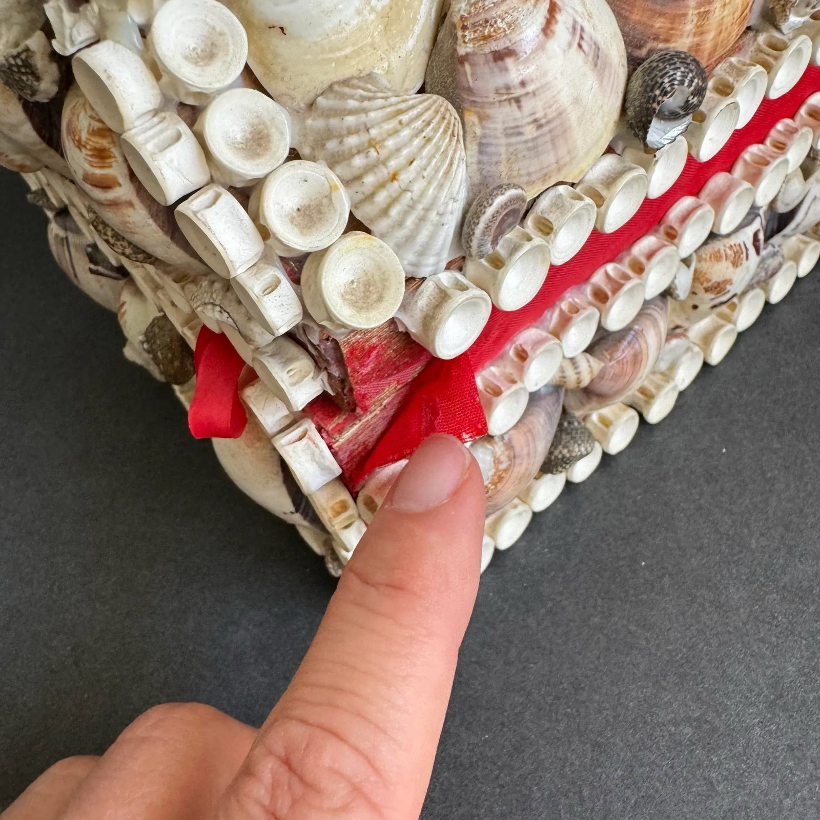 Vintage Seashell Jewelry Box Shell Encrusted Domed Trinket Box - 6