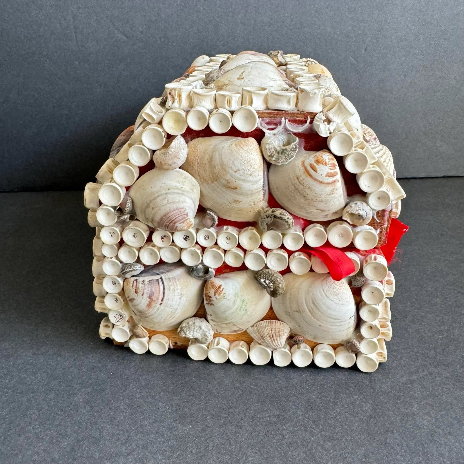 Vintage Seashell Jewelry Box Shell Encrusted Domed Trinket Box - 7