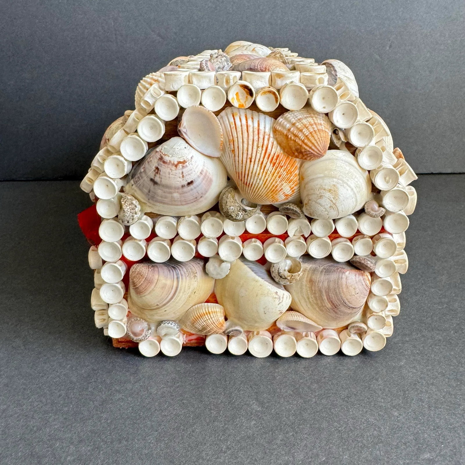 Vintage Seashell Jewelry Box Shell Encrusted Domed Trinket Box - 8