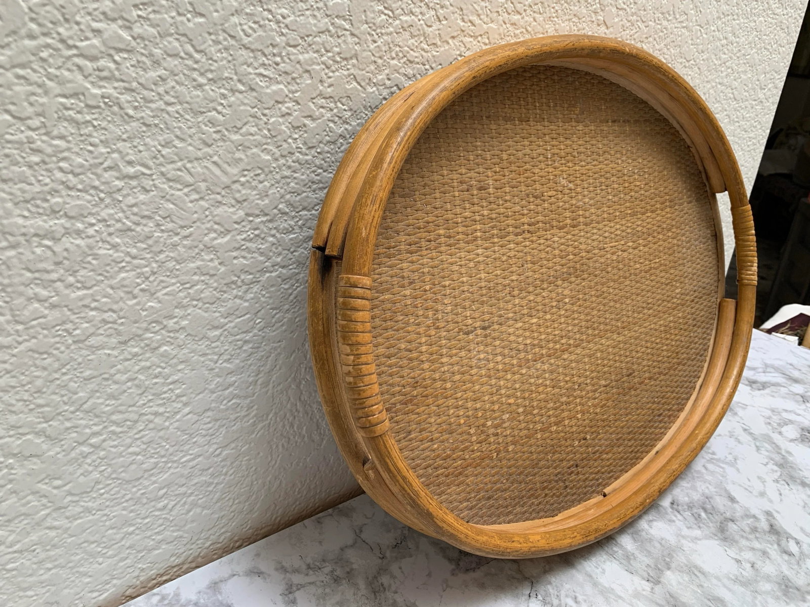 Vintage Oval Wood Bamboo Decor and Serving Tray - 4