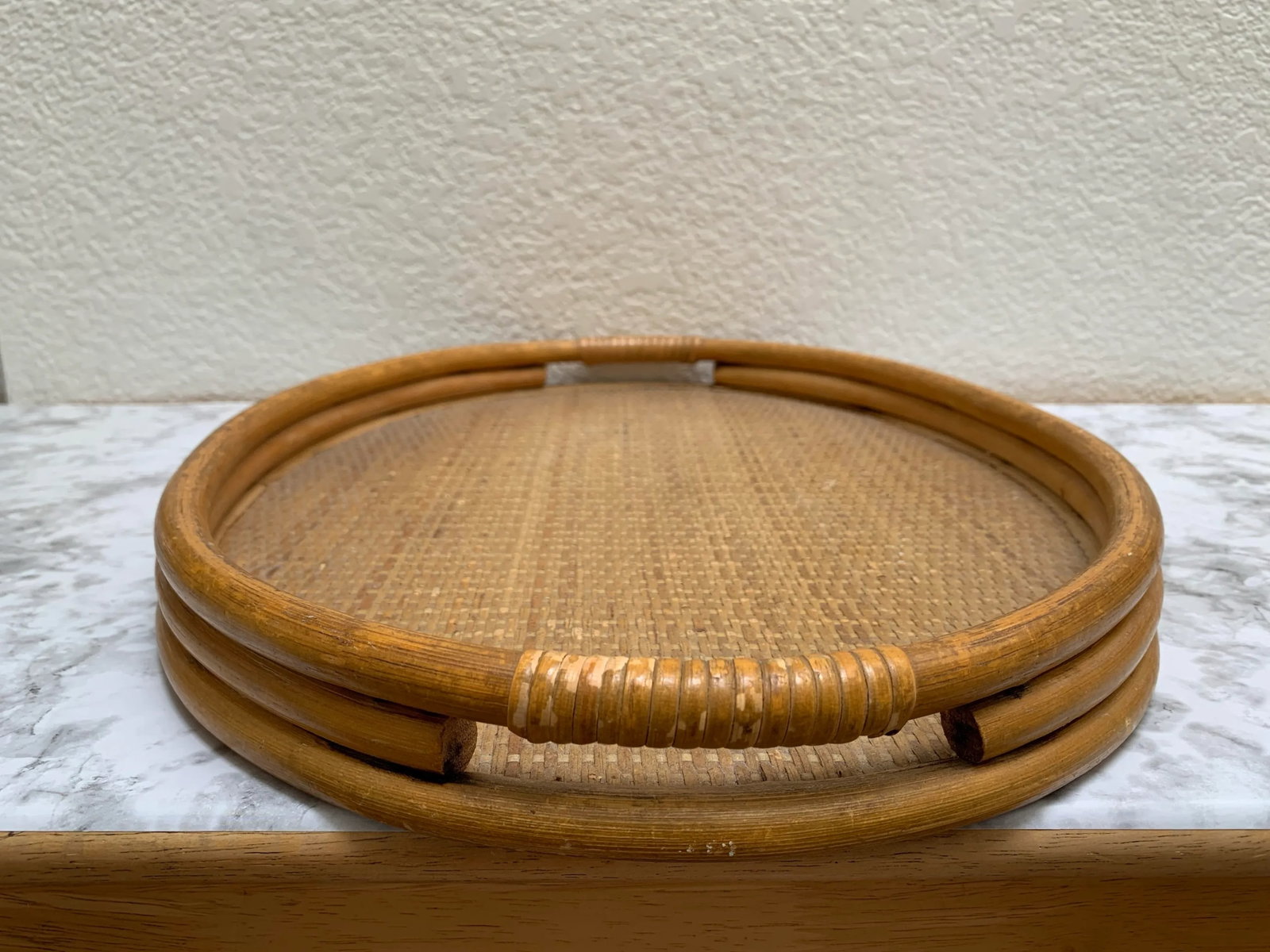 Vintage Oval Wood Bamboo Decor and Serving Tray - 5