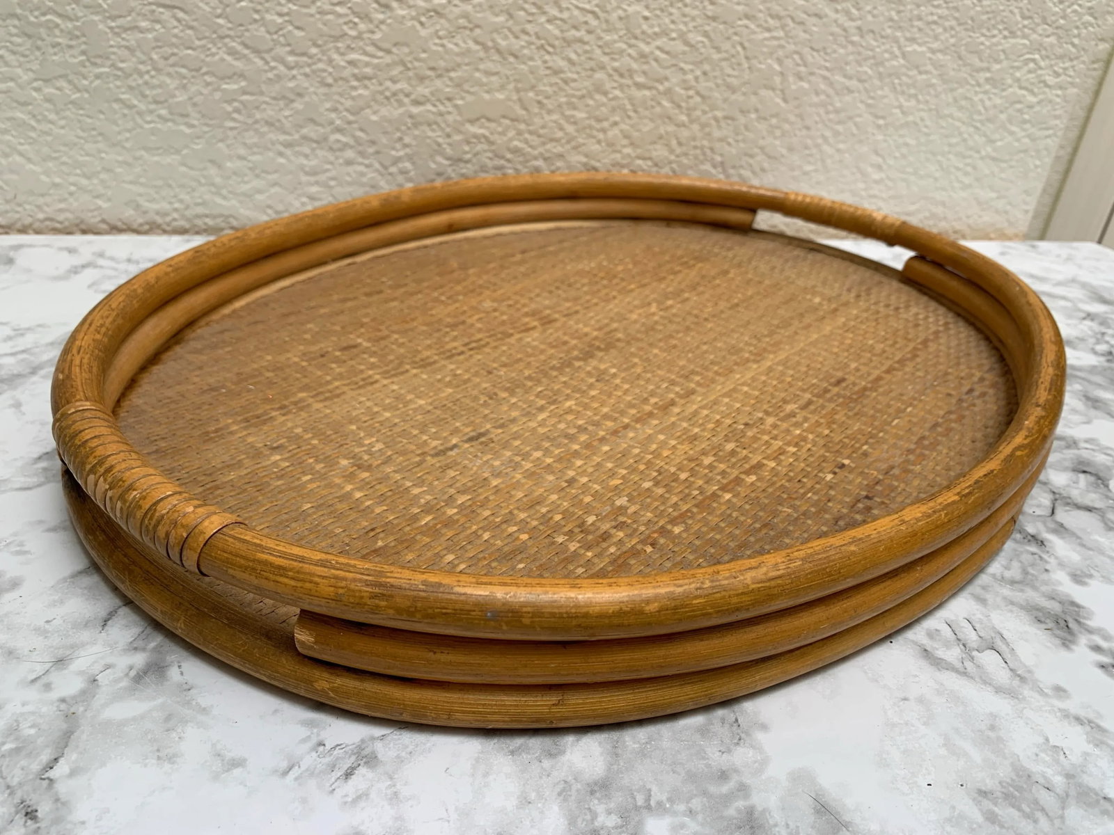 Vintage Oval Wood Bamboo Decor and Serving Tray - 8