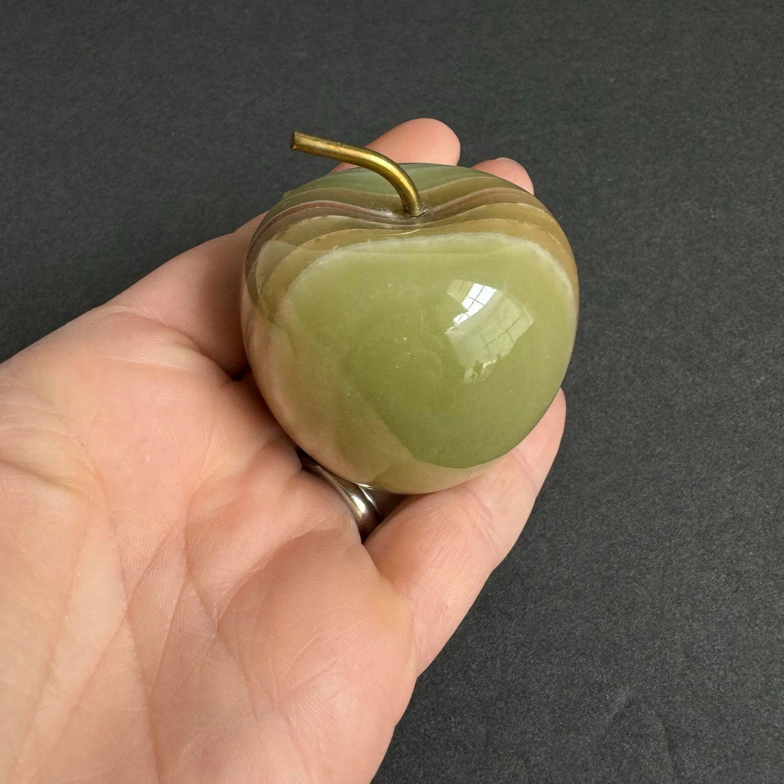 Vintage Onyx Apple Paperweight Petite Genuine Stone Sculpture - 7