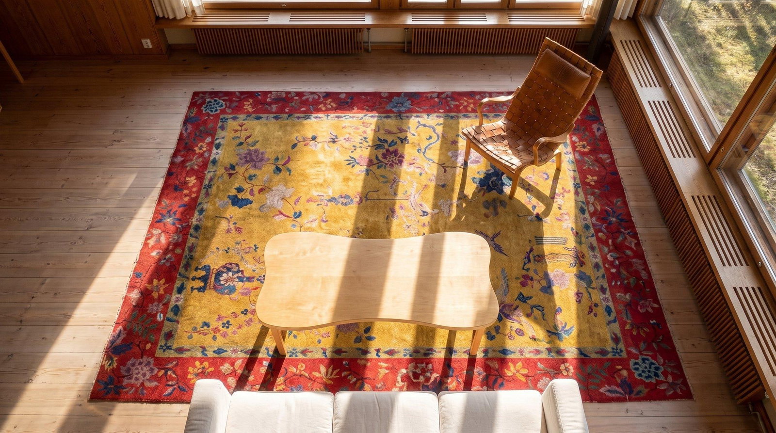 1920s Saffron Yellow Floral Antique Chinese Art Deco Rug 8' 9" X11' 2" Knotted Wool Carpet - 10