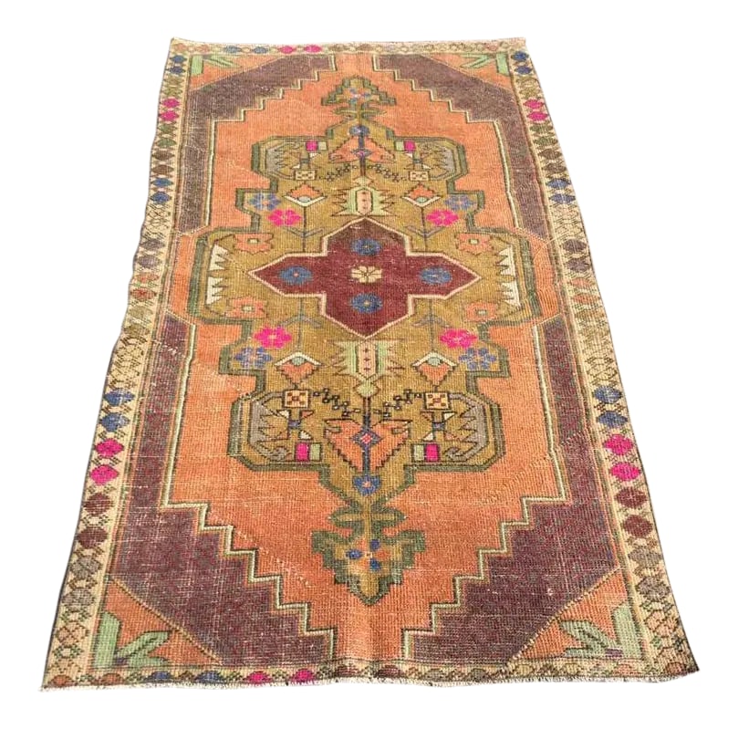 Vintage Area Rug - 51" X 90.5": One of a kind hand made vintage Oushak rug. This gorgeous hand knotted area rug was made in the 1960's by Anatolian tribes. Collectible rug made with all hand spun wool. Adorable colors - very fine