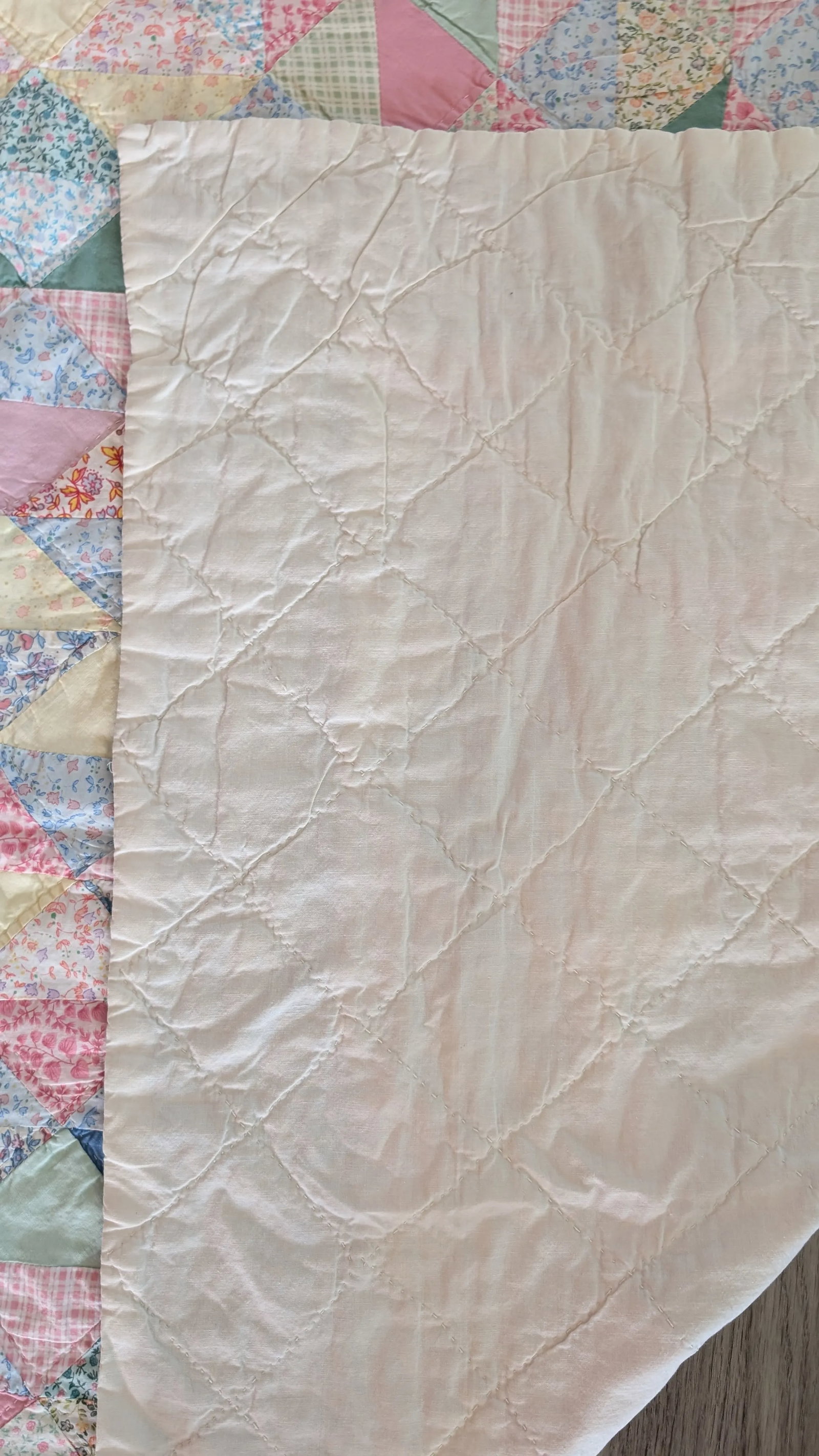 Vintage Handmade Irish Chain Postage Stamp Quilt With Wide Blue Border - 7