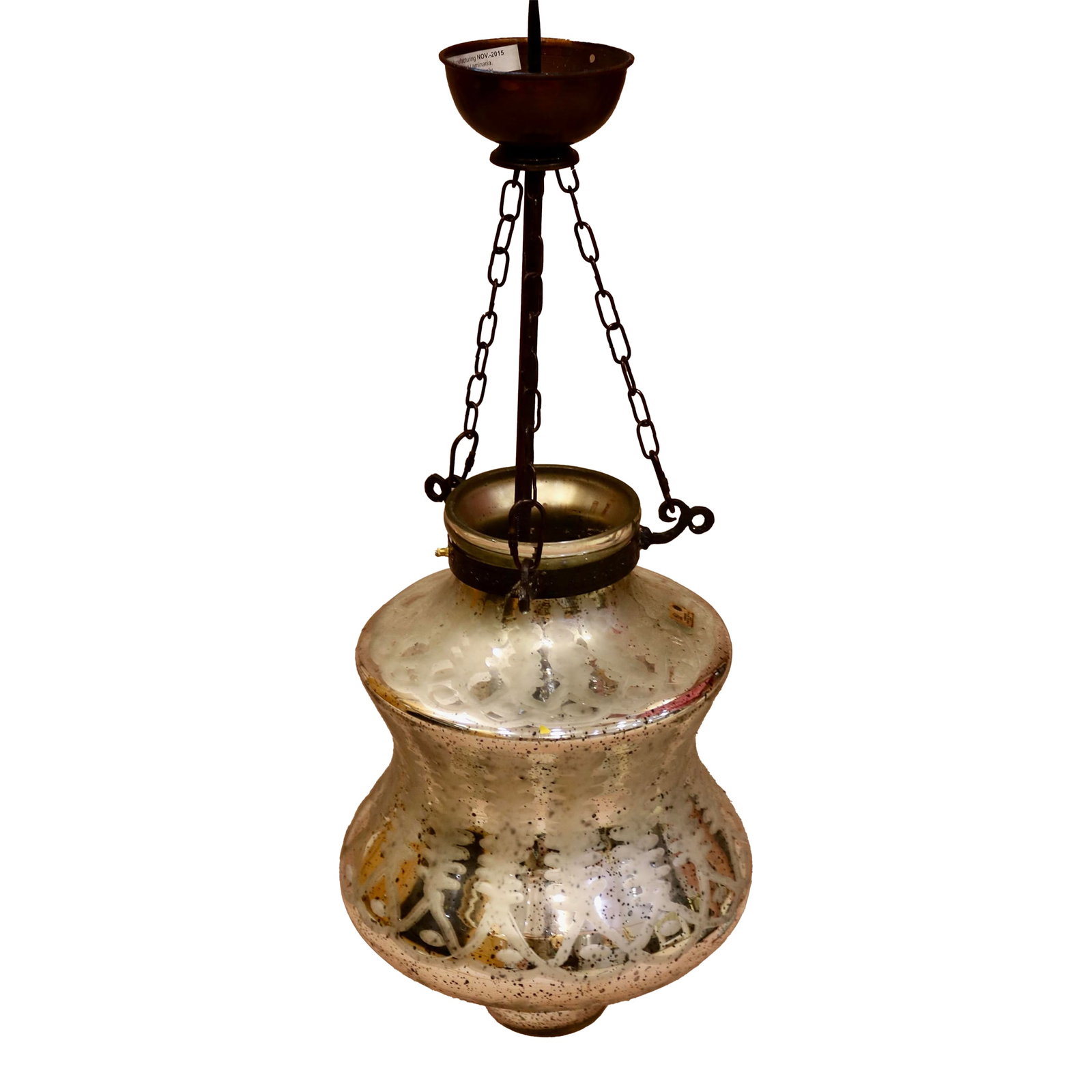 Vintage Mercury Glass Pendant Light Fixture: Vintage Mercury Glass Pendant Light Fixture. The fixture is 22 inches tall from the ceiling cap to the bottom of the glass. Condition: Alterations: Original Condition Unaltered Imperfections: Some