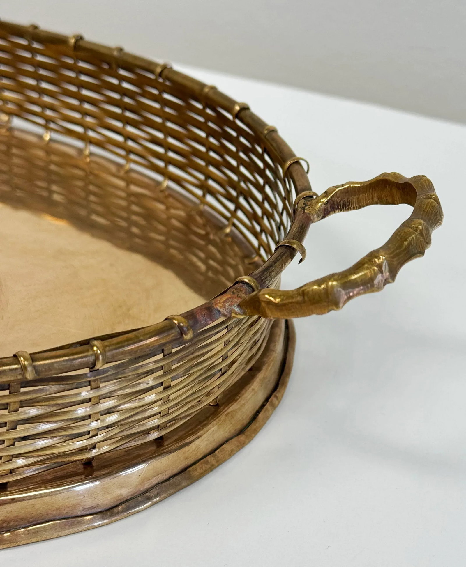 Vintage Brass Handled Tray With Basketweave Detail - 10