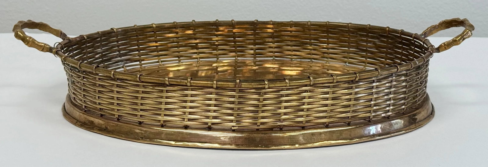Vintage Brass Handled Tray With Basketweave Detail - 2
