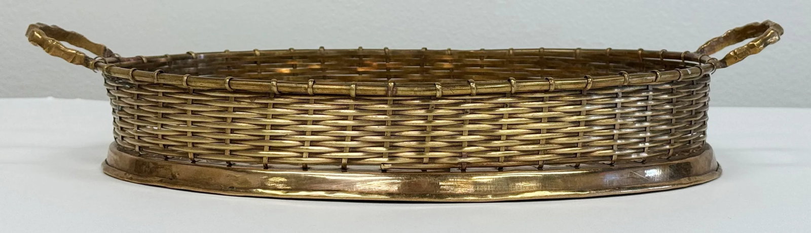 Vintage Brass Handled Tray With Basketweave Detail - 3