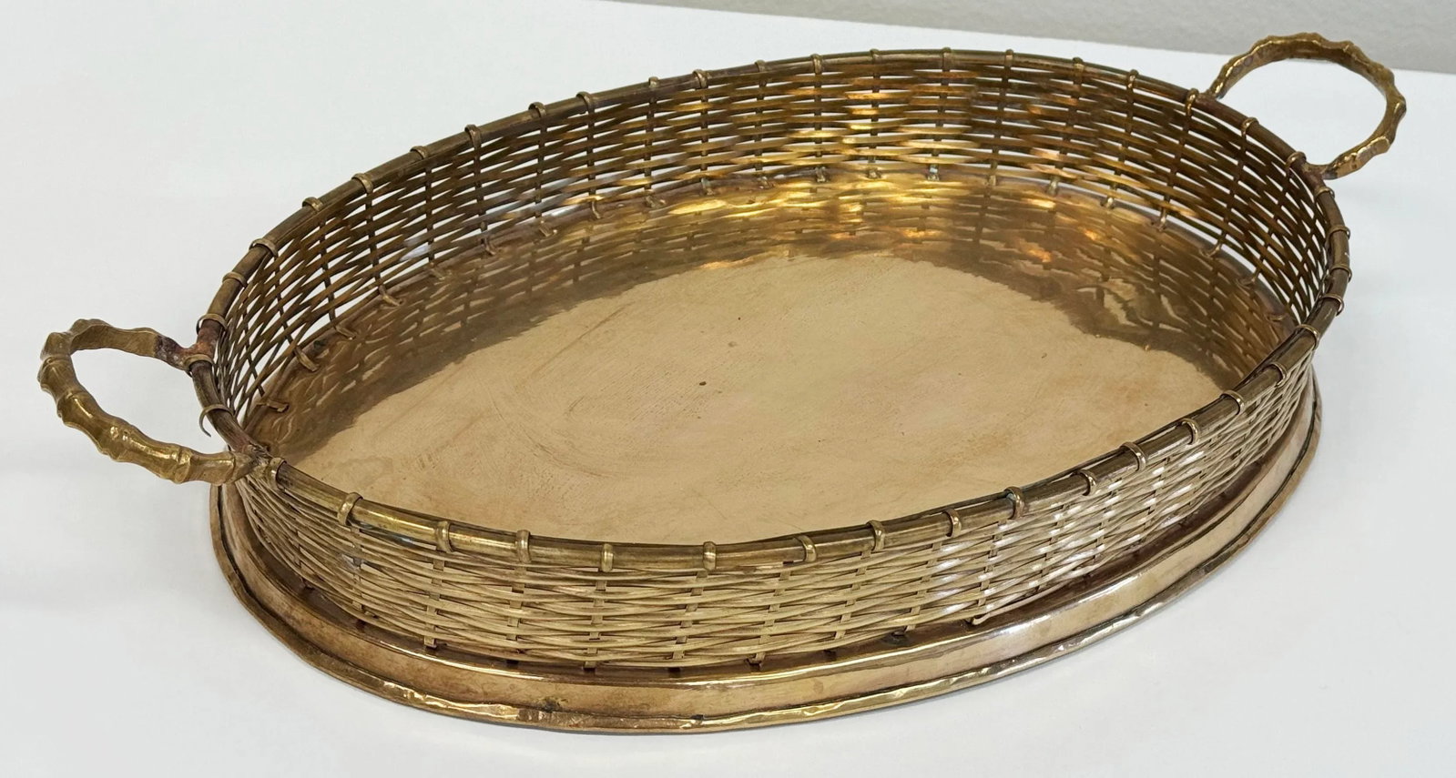 Vintage Brass Handled Tray With Basketweave Detail - 5