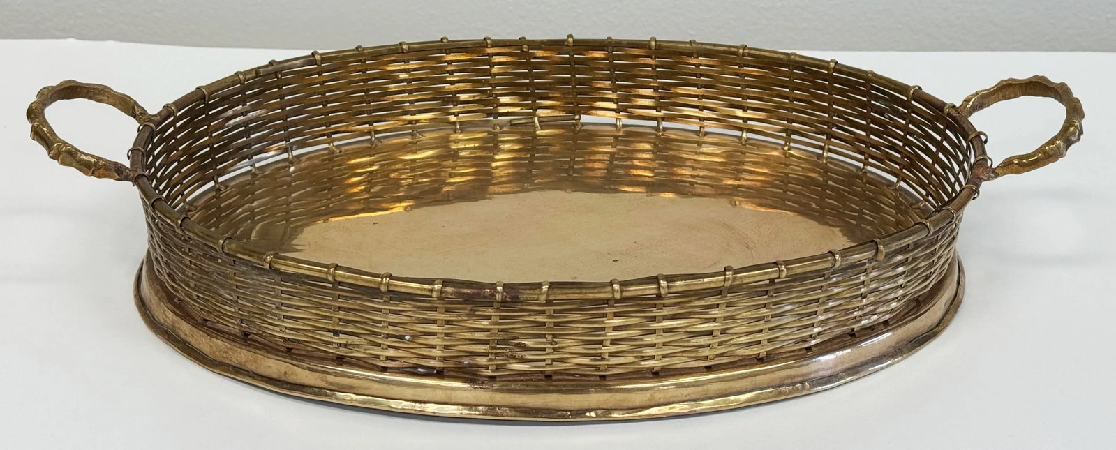 Vintage Brass Handled Tray With Basketweave Detail - 6