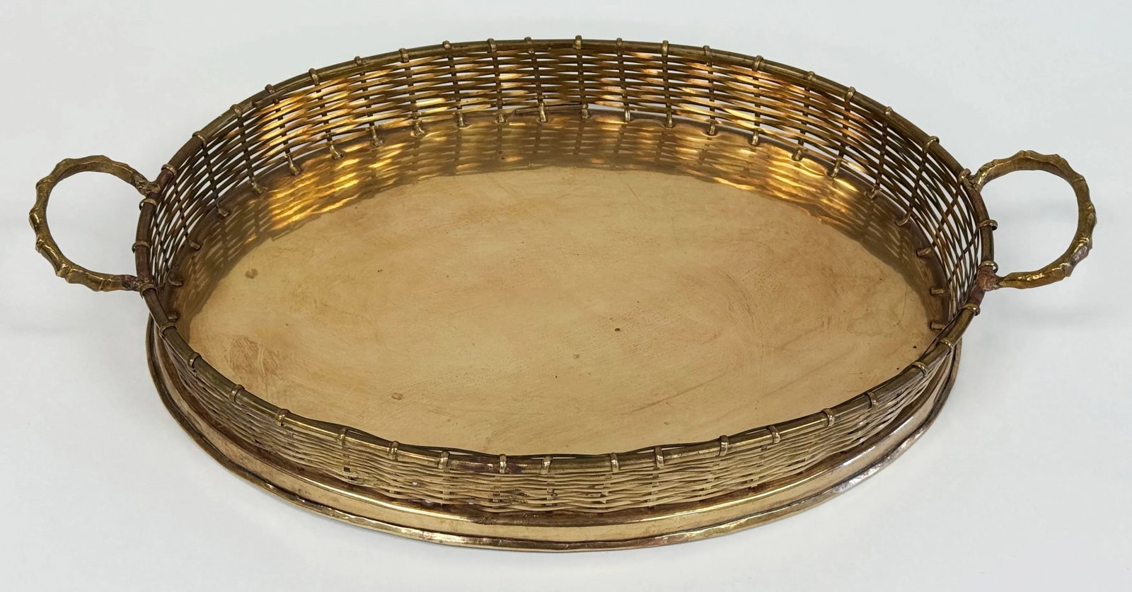 Vintage Brass Handled Tray With Basketweave Detail - 7