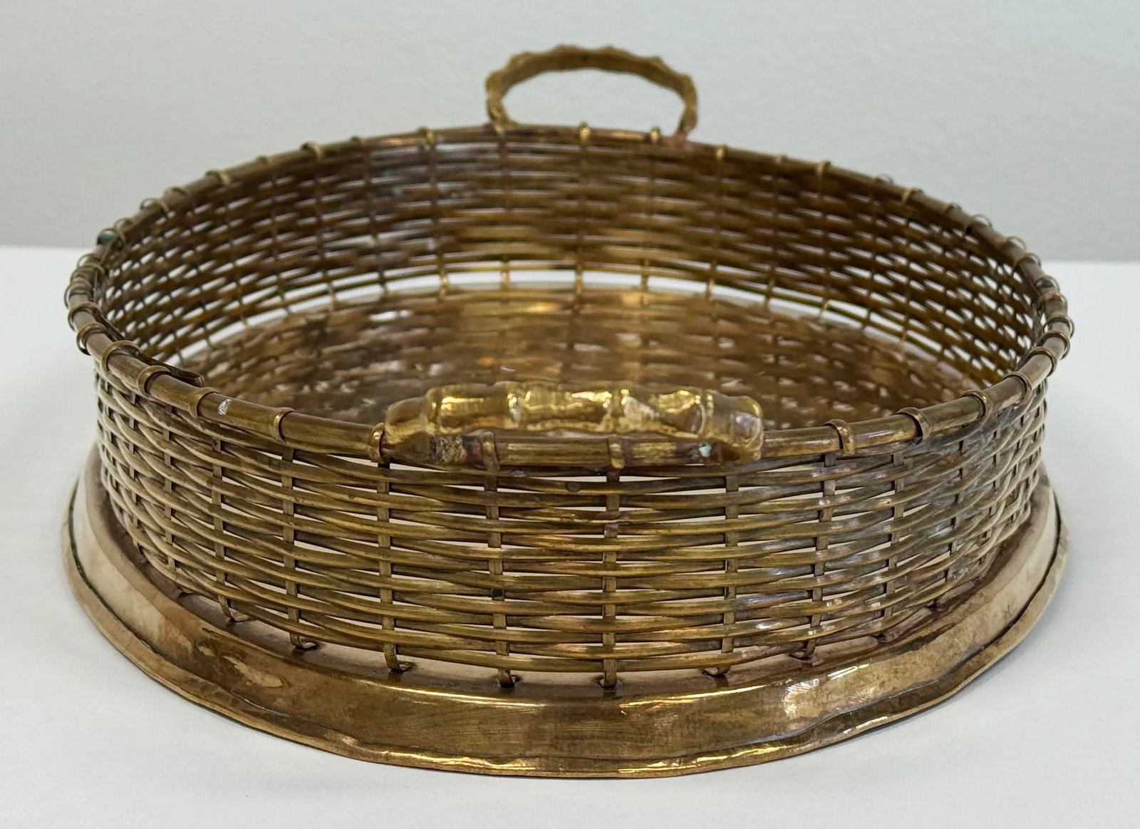 Vintage Brass Handled Tray With Basketweave Detail - 8
