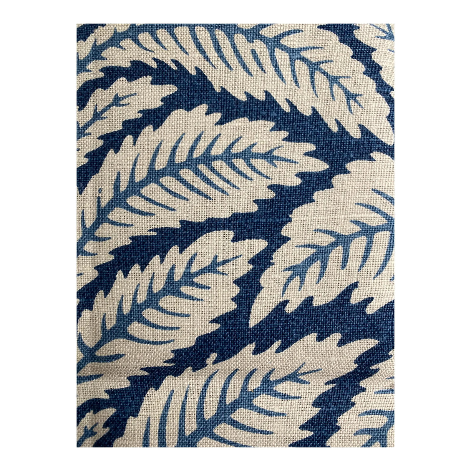 1/2 Yard Remnant of Brunschwig & Fils Talavera Fabric in Indigo: Lush botanical stripe fabric in an inky Indigo blue and white. Classic motif. 54" wide, 18" long. 100% linen. Rectangular remnant perfect for lumbar throw pillows or bolsters. Condition: Alterations: