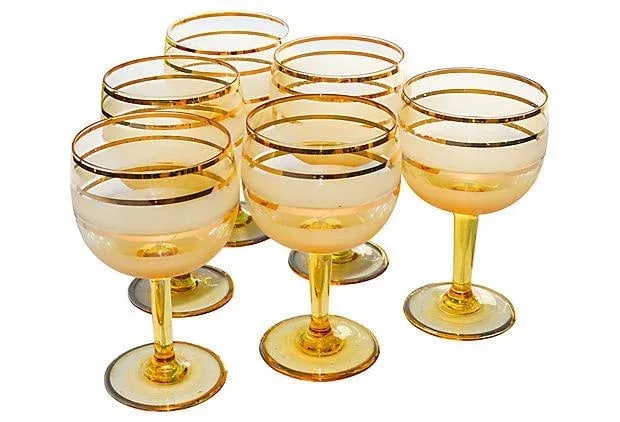Midcentury Gold-Banded Glasses- Set of 6 - 2