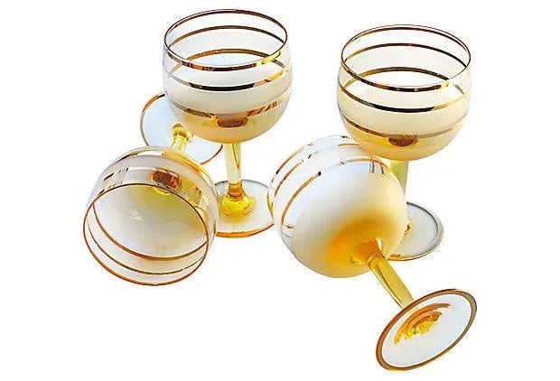 Midcentury Gold-Banded Glasses- Set of 6 - 3