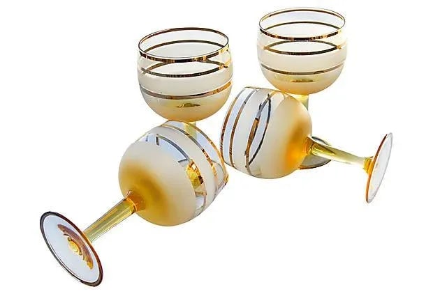 Midcentury Gold-Banded Glasses- Set of 6 - 4