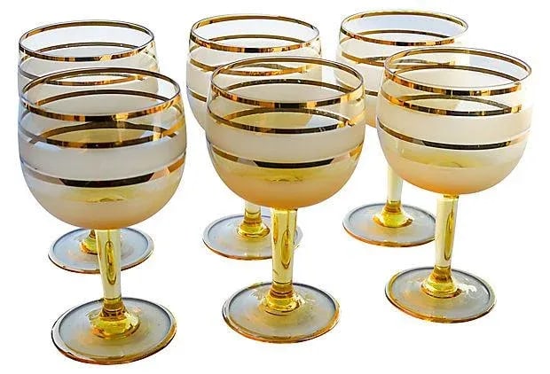Midcentury Gold-Banded Glasses- Set of 6 - 5