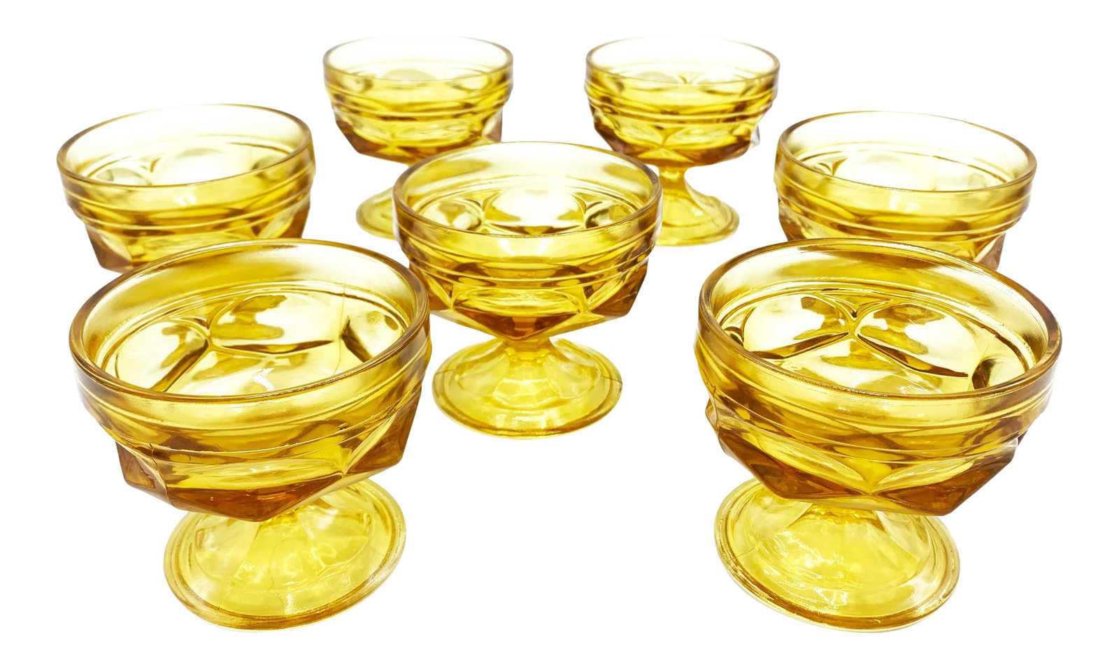 Mid-Century Imperial Glass Amber Glass Goblets - Set of 7: Vintage set of 7 mid century Colonial style goblets in warm, glowing amber coloring. This set includes 7 goblets made by Imperial Glass Company. The glass is thick and great quality. The glass