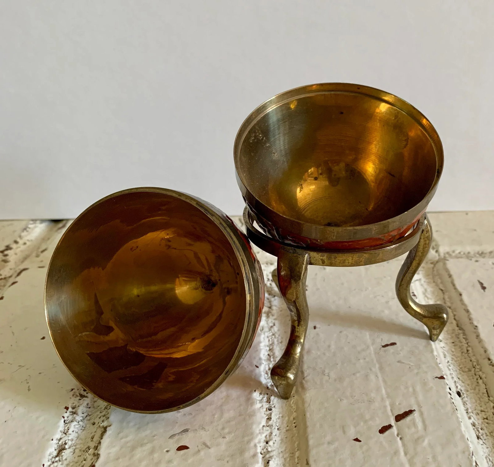 Vintage Mid-Century Brass Cloisonne Egg With Stand - 2