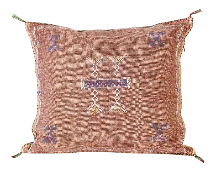 Sabra Silk Copper Pillow: Our Moroccan Sabra Pillows are perfect for adding a refined boho vibe to any space. Each Pillow is detailed with handwork of Moroccan textiles originally as rugs but turned into pillows. This is a