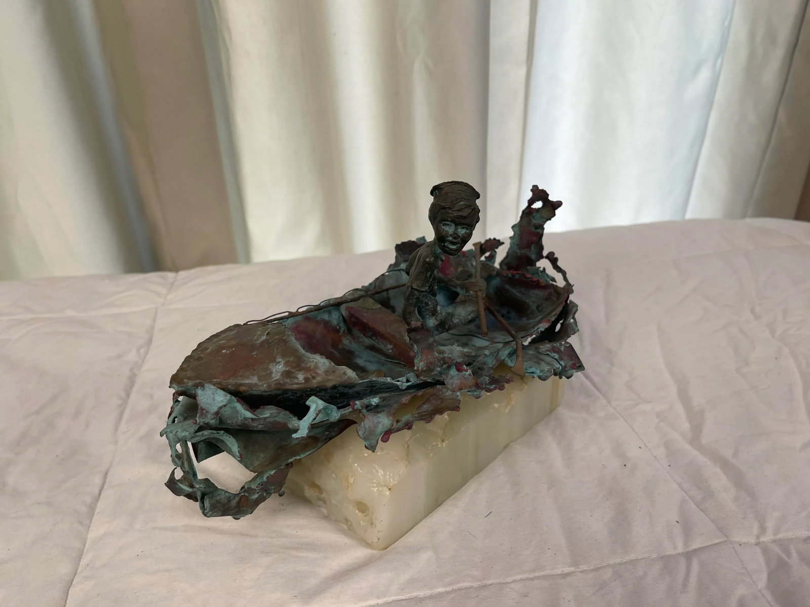 1970s Boy in Boat Metal Sculpture Marked "C Jere" - 5