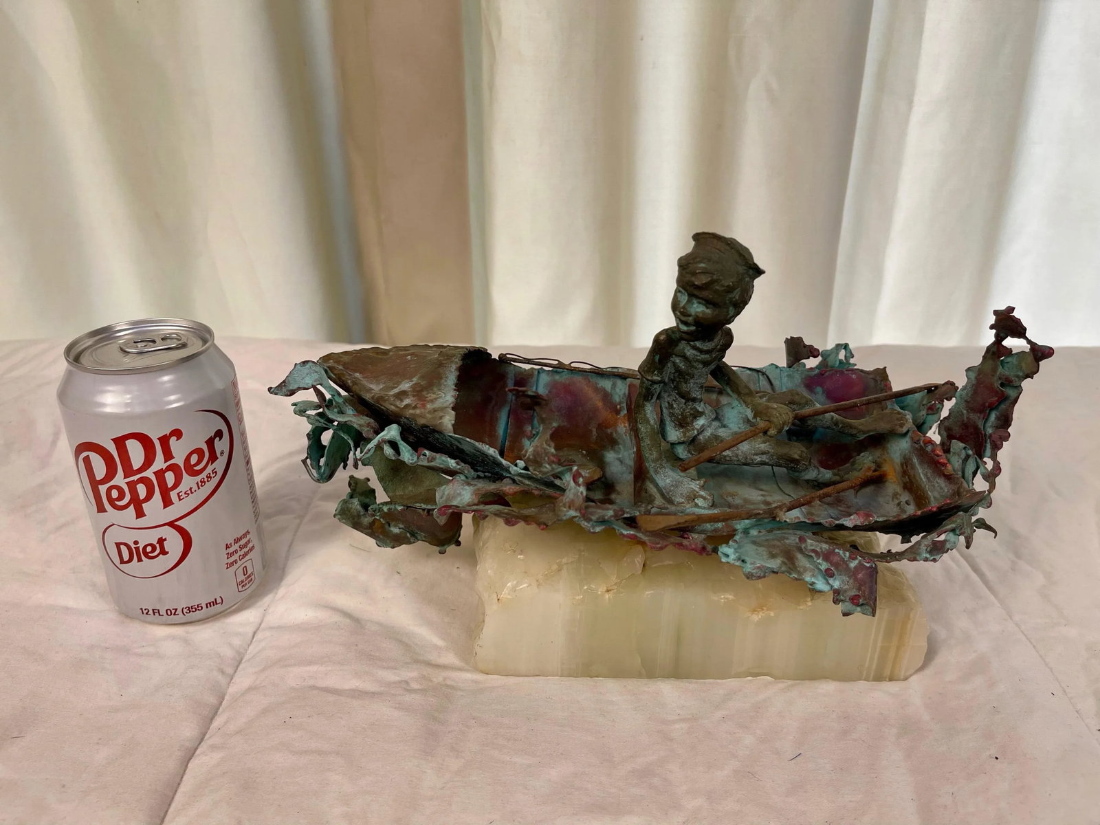 1970s Boy in Boat Metal Sculpture Marked "C Jere" - 6