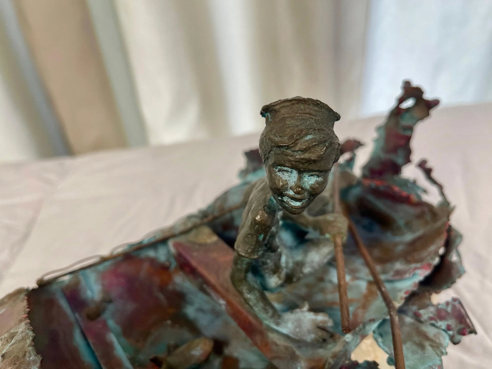 1970s Boy in Boat Metal Sculpture Marked "C Jere" - 7