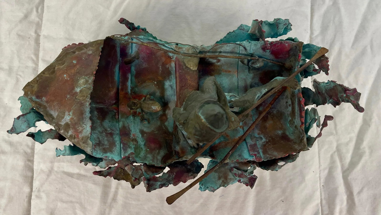 1970s Boy in Boat Metal Sculpture Marked "C Jere" - 9