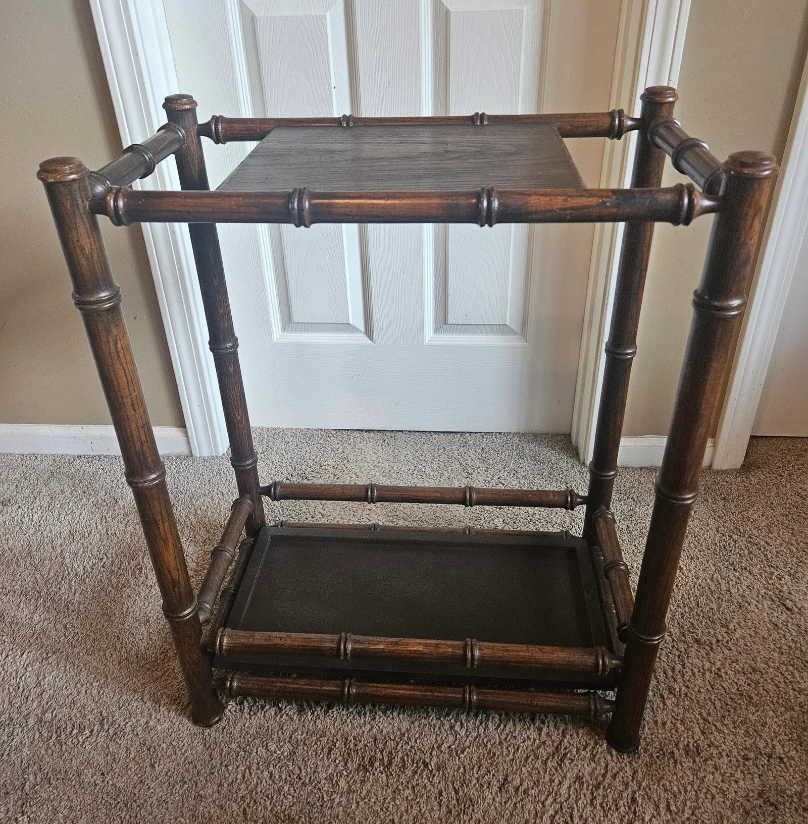 Vintage Chinoiserie Faux Bamboo Umbrella/Cane Plant Stand - 2