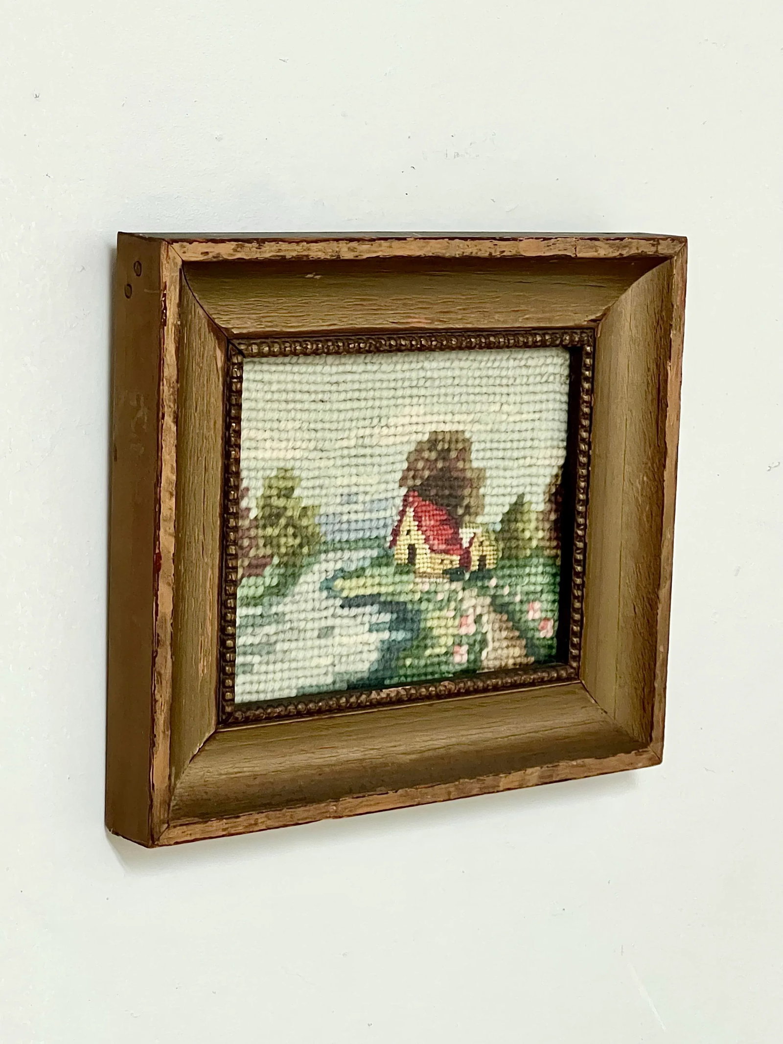 Vintage Mini Framed Countryside Needlepoint Art - 2