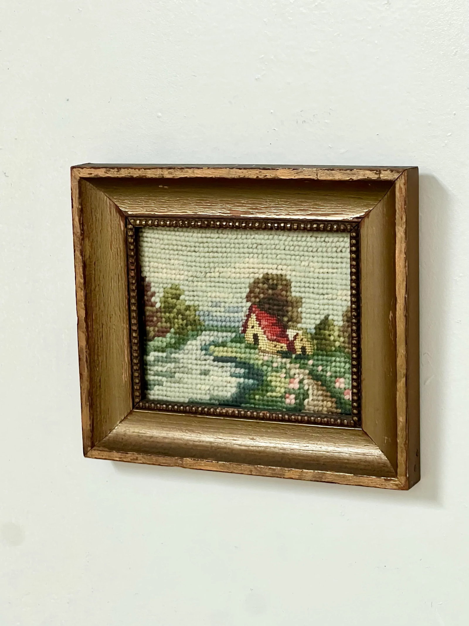 Vintage Mini Framed Countryside Needlepoint Art - 4