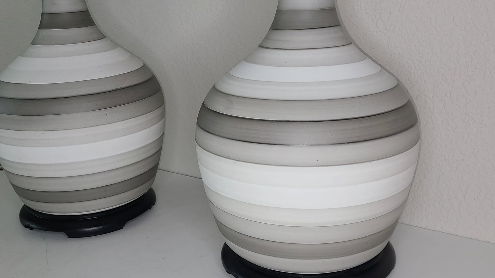 Mid Century Modern Charleton Gray White Striped Table Lamps - a Pair - 2