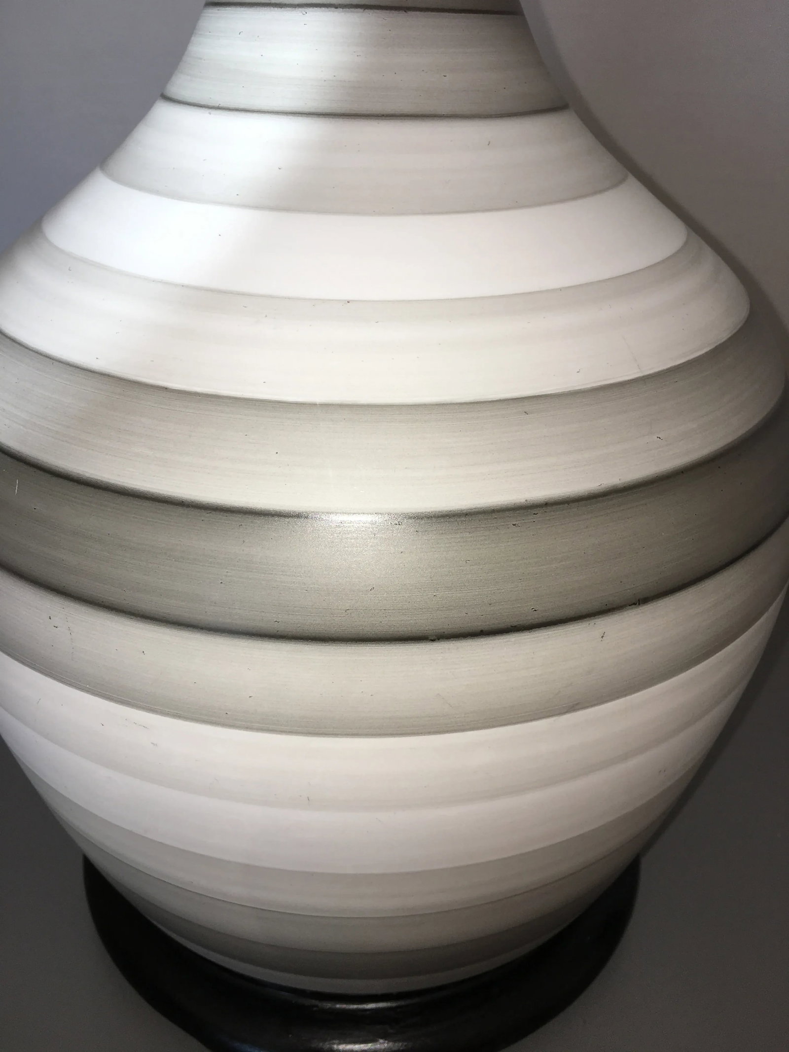 Mid Century Modern Charleton Gray White Striped Table Lamps - a Pair - 9
