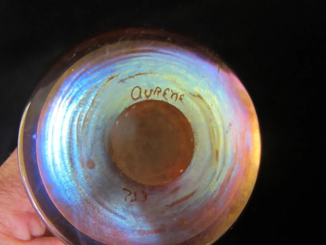 Steuben Aurene 723 Gold Blue Iridescent Ruffle Art Glass Vase - 7