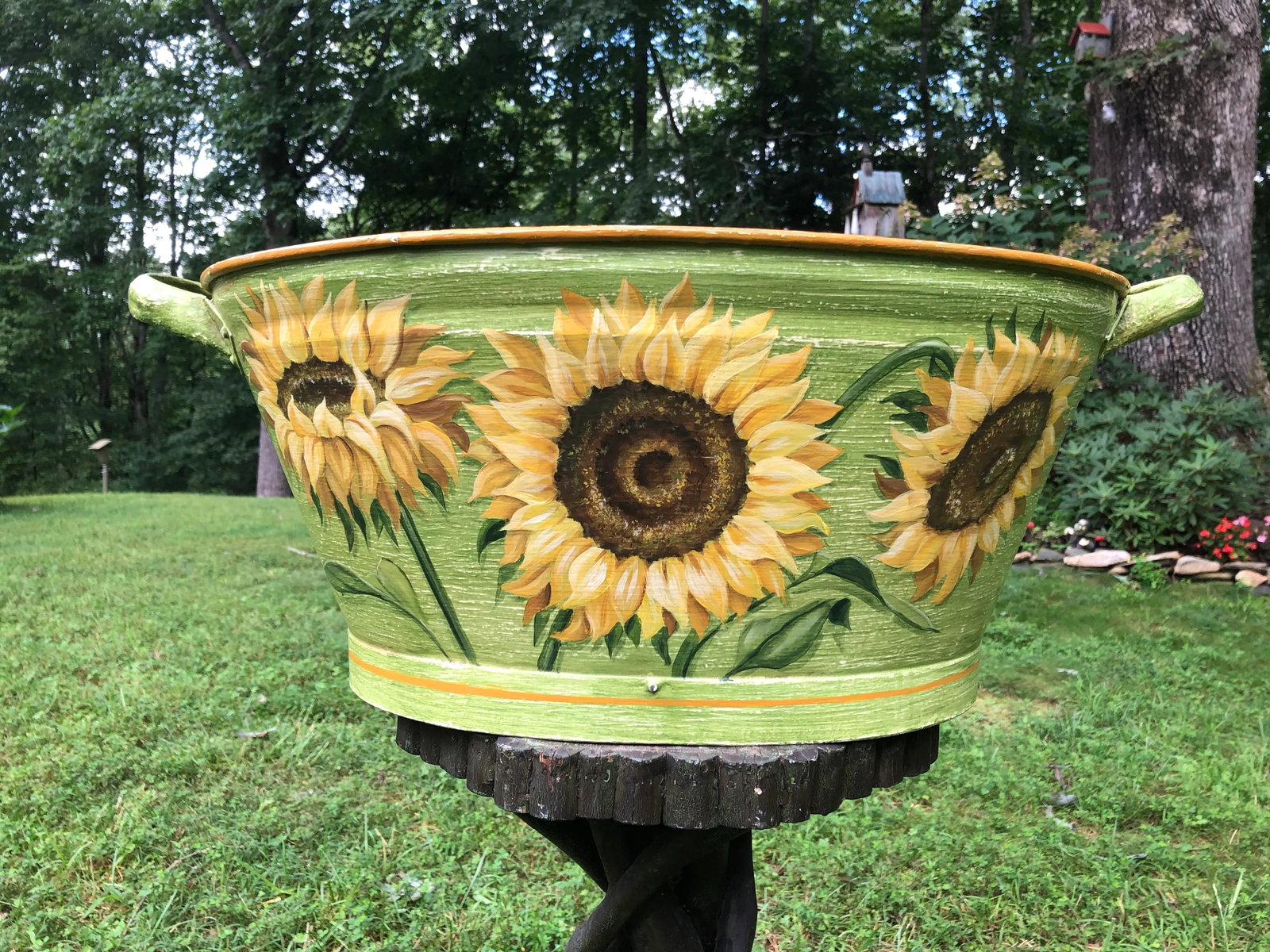 Antique Painted Sunflowers on Footbath - 3