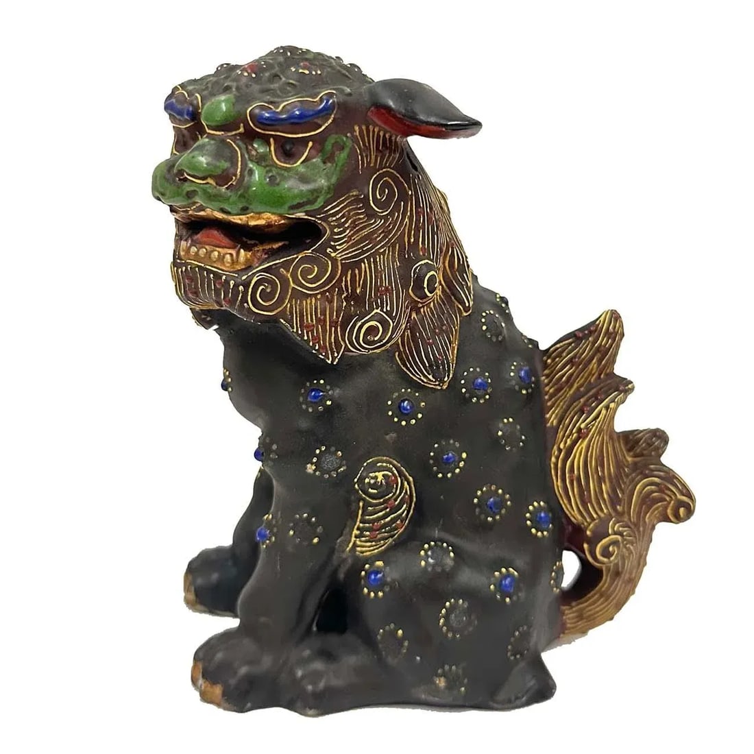 Vintage Japanese Satsuma Colorful Foo Dog Statue - 7