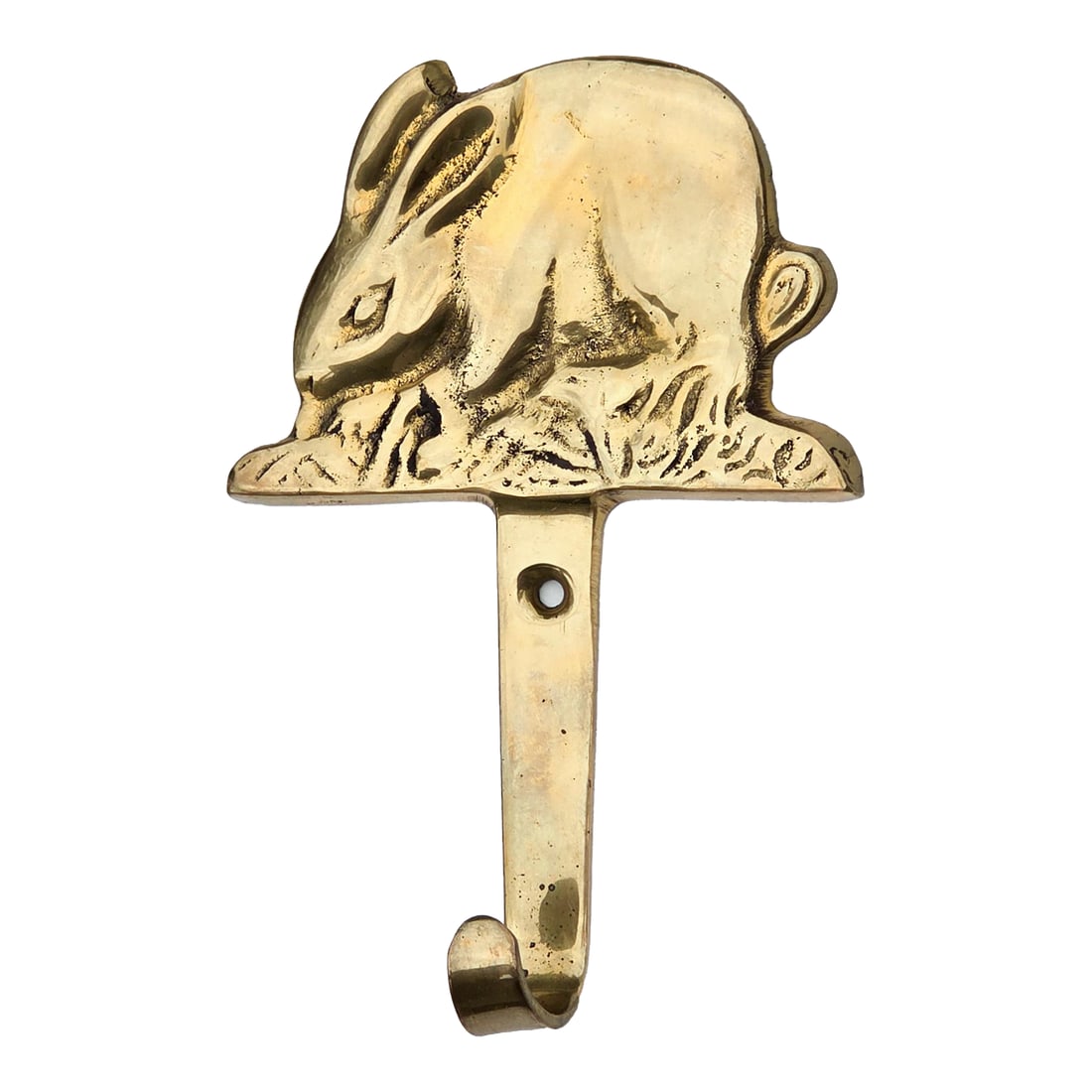 Vintage Solid Brass Rabbit Hook: Vintage Solid Brass Rabbit Hook This lovely hook is made from solid brass. It is in great condition with light age related wear. Approximate measurements: 3 1/4" long, 3/4" deep, 4 3/4" tall