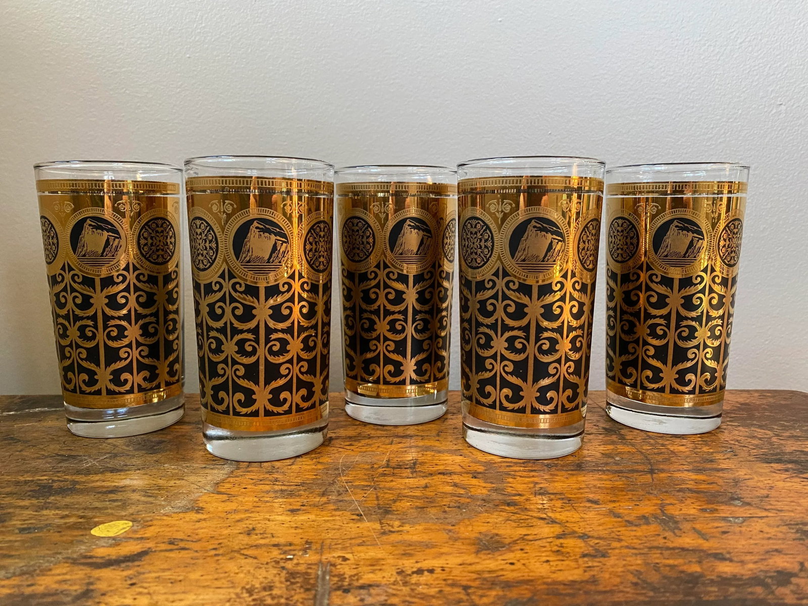 Vintage Fred Press 22k Gold and Black Glasses - Set of 5 - 2