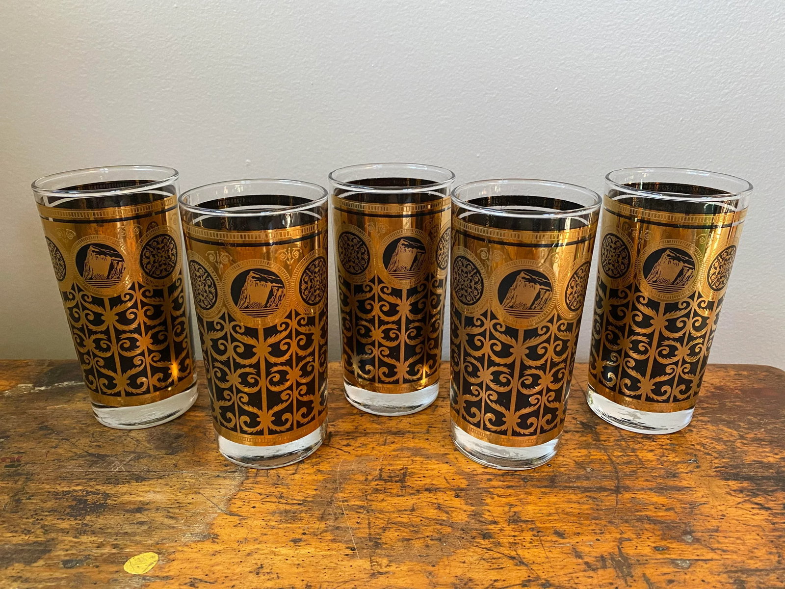 Vintage Fred Press 22k Gold and Black Glasses - Set of 5 - 3
