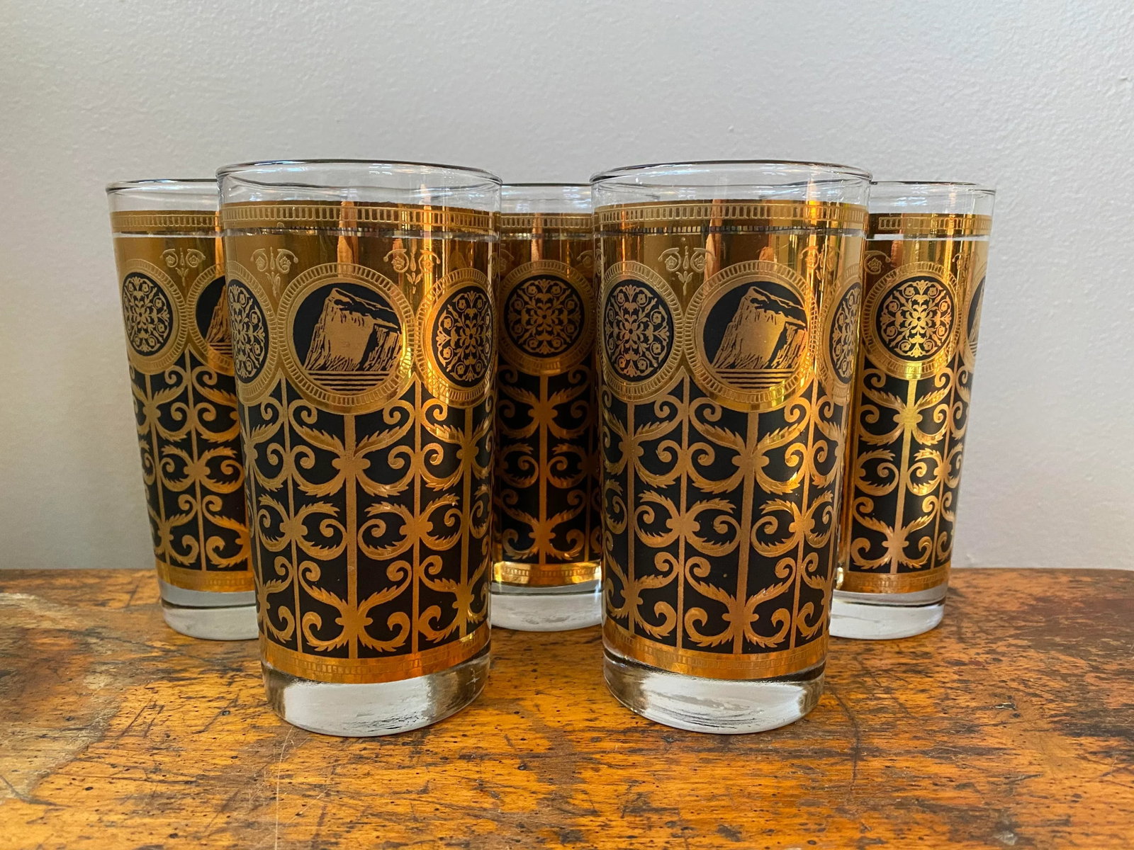 Vintage Fred Press 22k Gold and Black Glasses - Set of 5 - 7