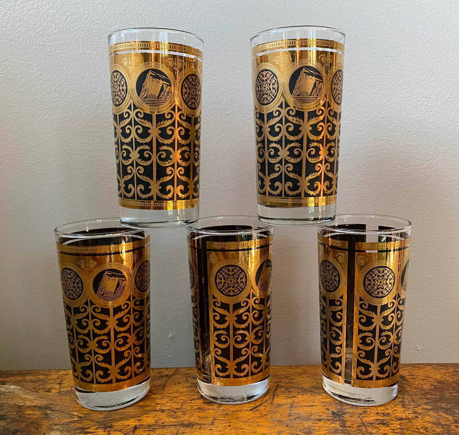 Vintage Fred Press 22k Gold and Black Glasses - Set of 5 - 8