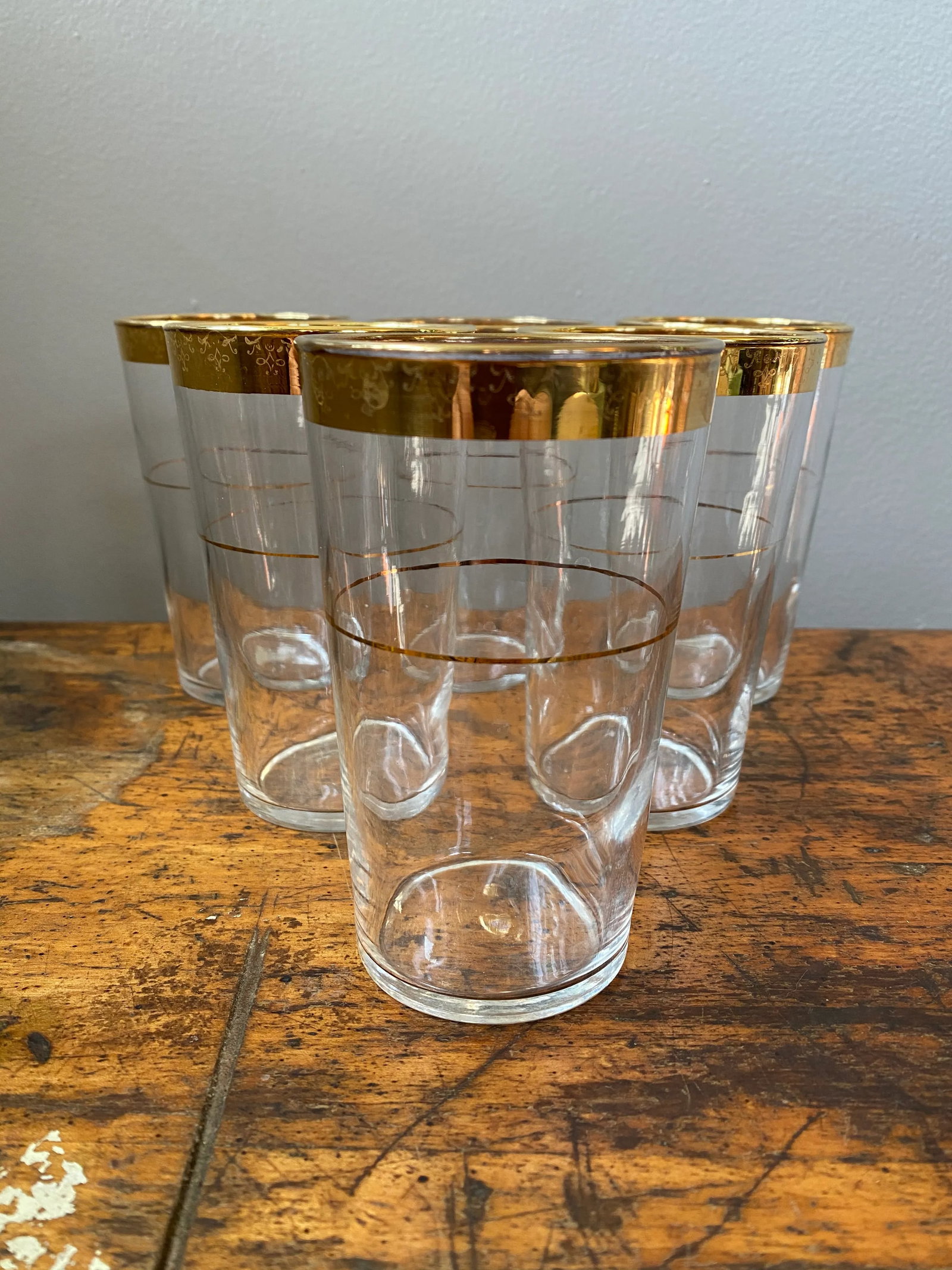 Vintage Mid 20th Century Glass Tumblers With Gold Rim - Set of 6 - 2