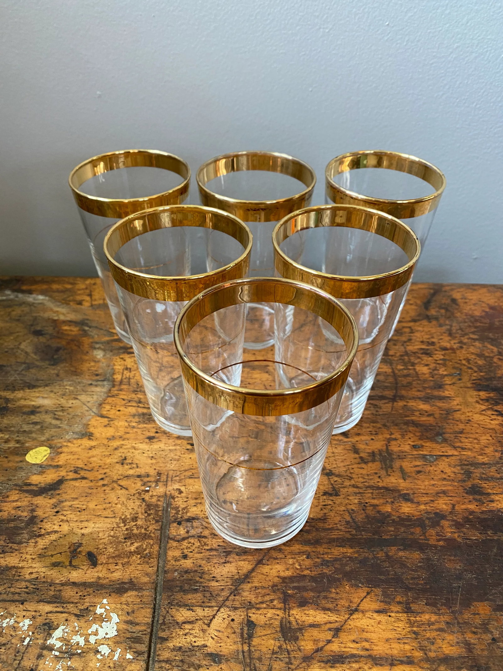 Vintage Mid 20th Century Glass Tumblers With Gold Rim - Set of 6 - 3
