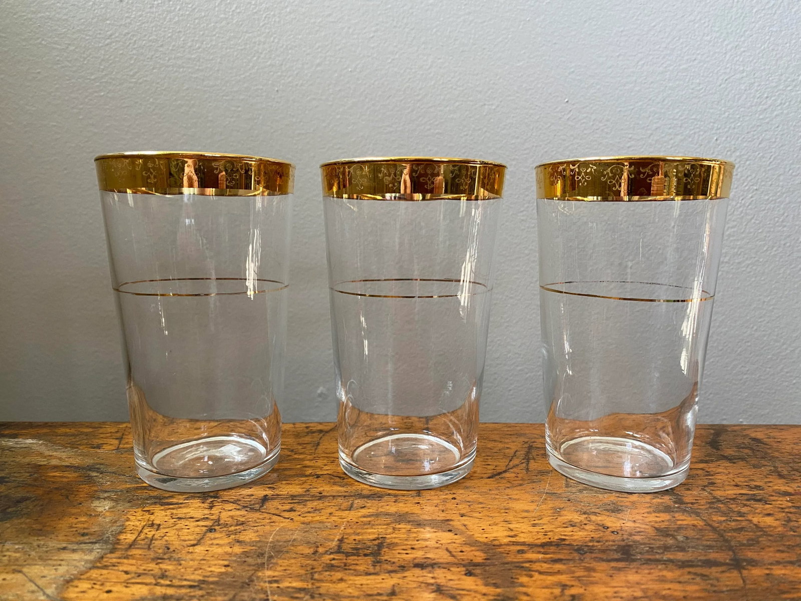 Vintage Mid 20th Century Glass Tumblers With Gold Rim - Set of 6 - 5