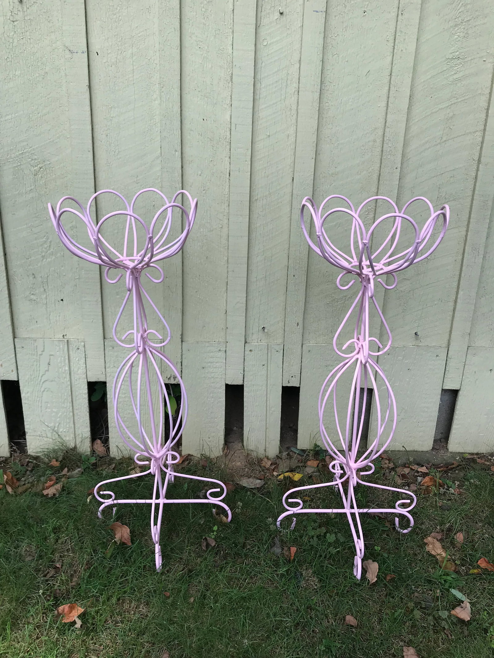 Cotton Candy Pink Metal Plant Stands - a Pair - 2