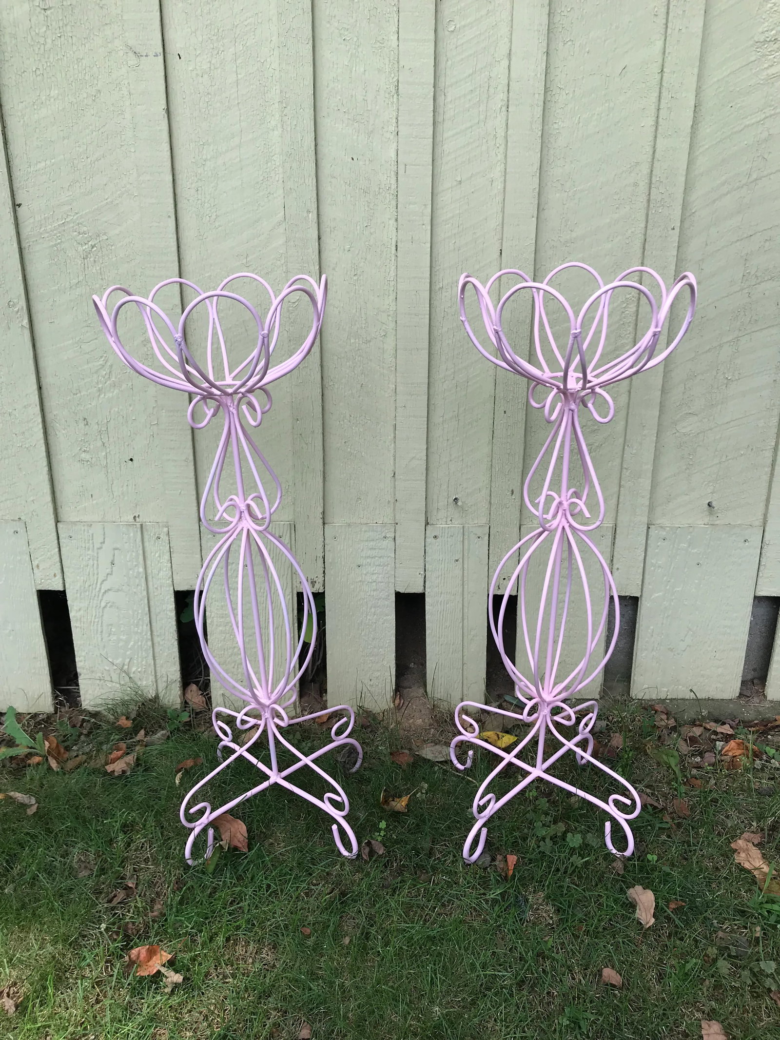 Cotton Candy Pink Metal Plant Stands - a Pair - 7