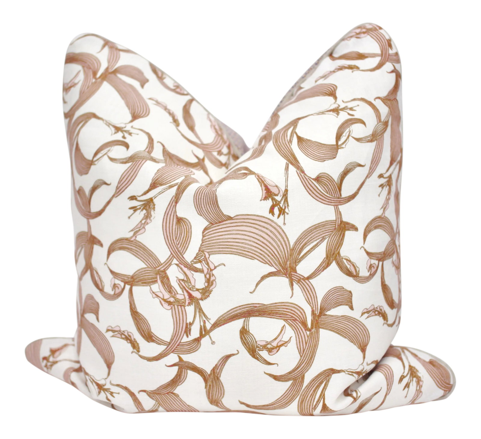 Isobel "Lillium" 25" Square Belgian Linen Pillow: Beautifully handmade "Lillium" 25" Square Belgian linen pillow in "Dusty Rose" from Isobel. Features a coordinating welt in linen from Avant Garde, backing in "Maybeck" from Jed Johnson, a