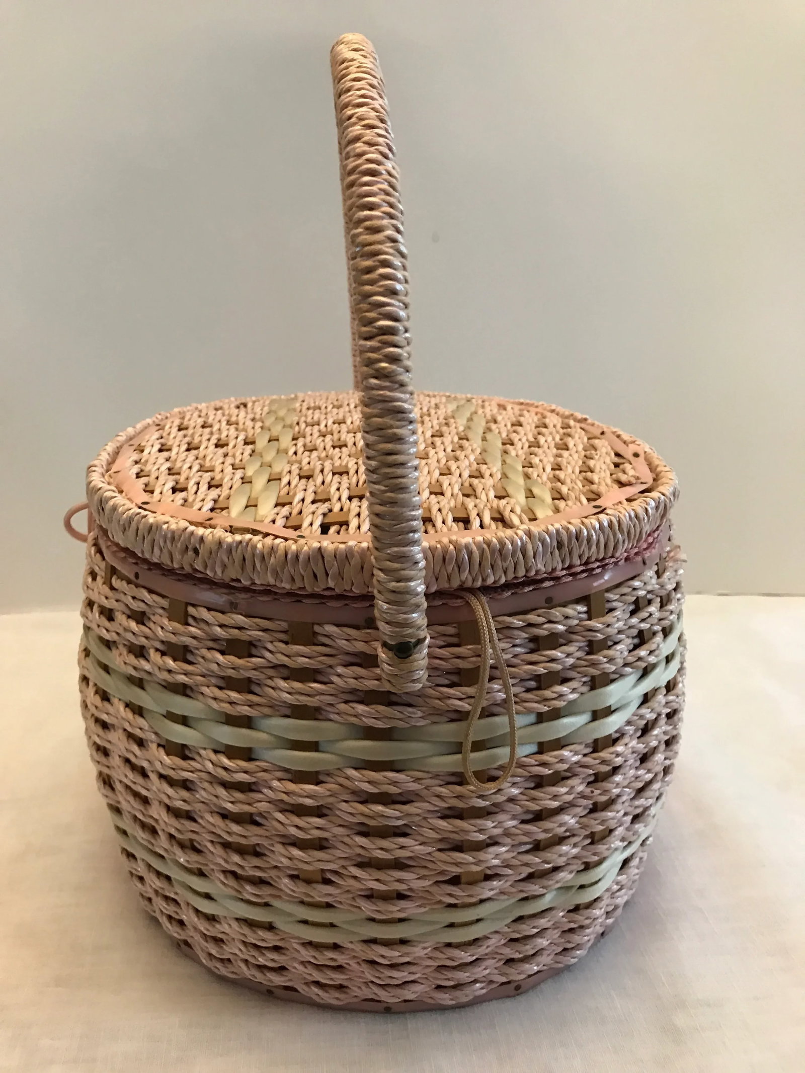 Vintage Oval Woven Weave Wicker Sewing Basket - 2
